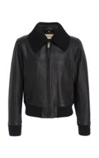 Burberry Rib-trimmed Leather Bomber Jacket