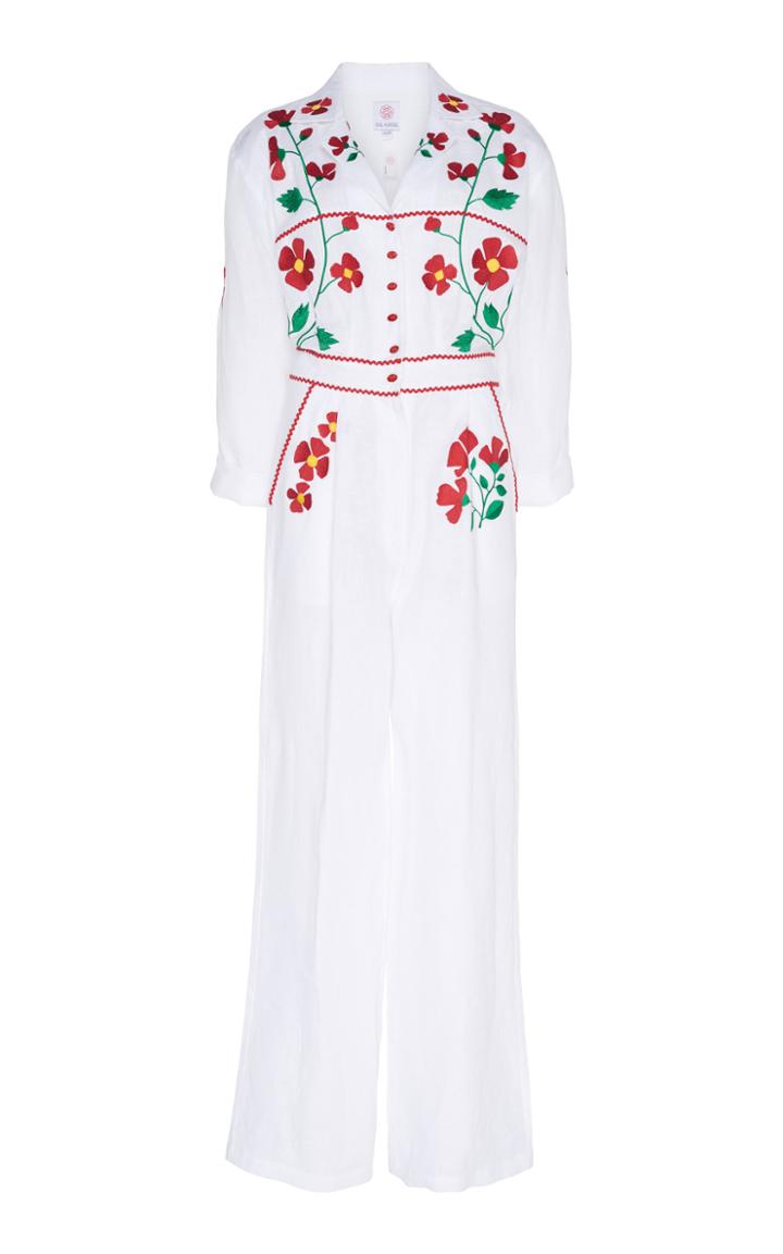 Gl Hrgel Floral Belted Linen Jumpsuit