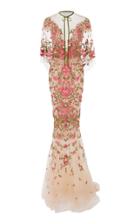 Marchesa Floral Embroidered Dress With Capelet