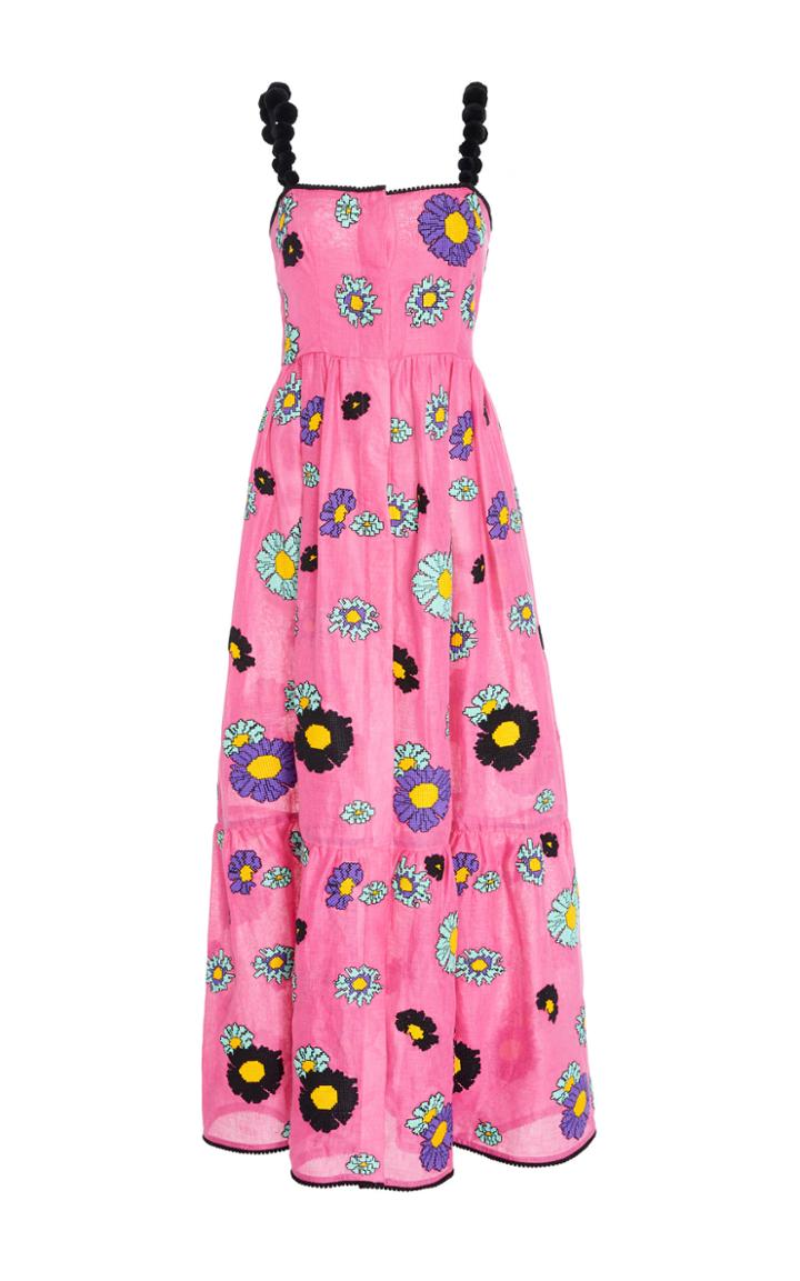Yuliya Magdych Loves Me Loves Me Embroidered Linen Maxi Sundress