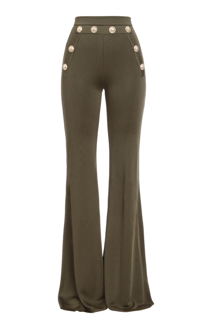 Balmain Button-trim Flared Crepe Trousers