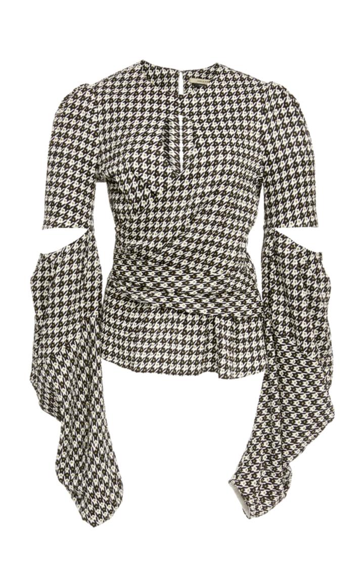 Hellessy Celeste Cutout Houndstooth Jacquard Blouse