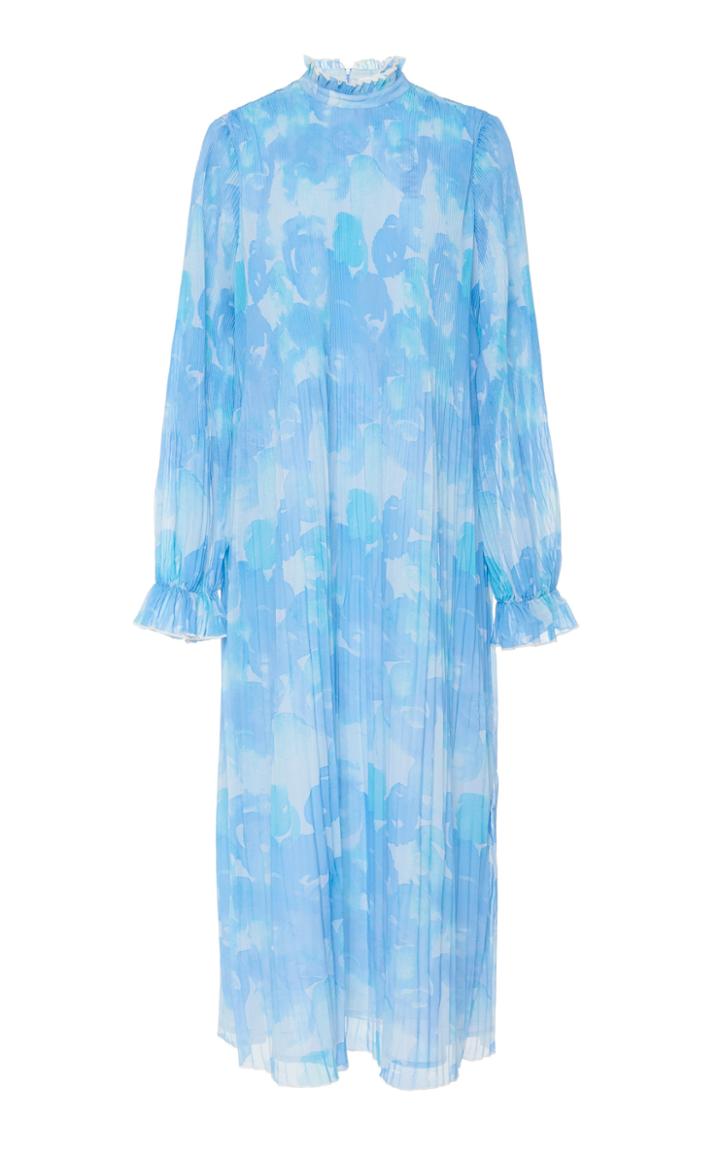 Ganni Pleated Floral-print Georgette Dress