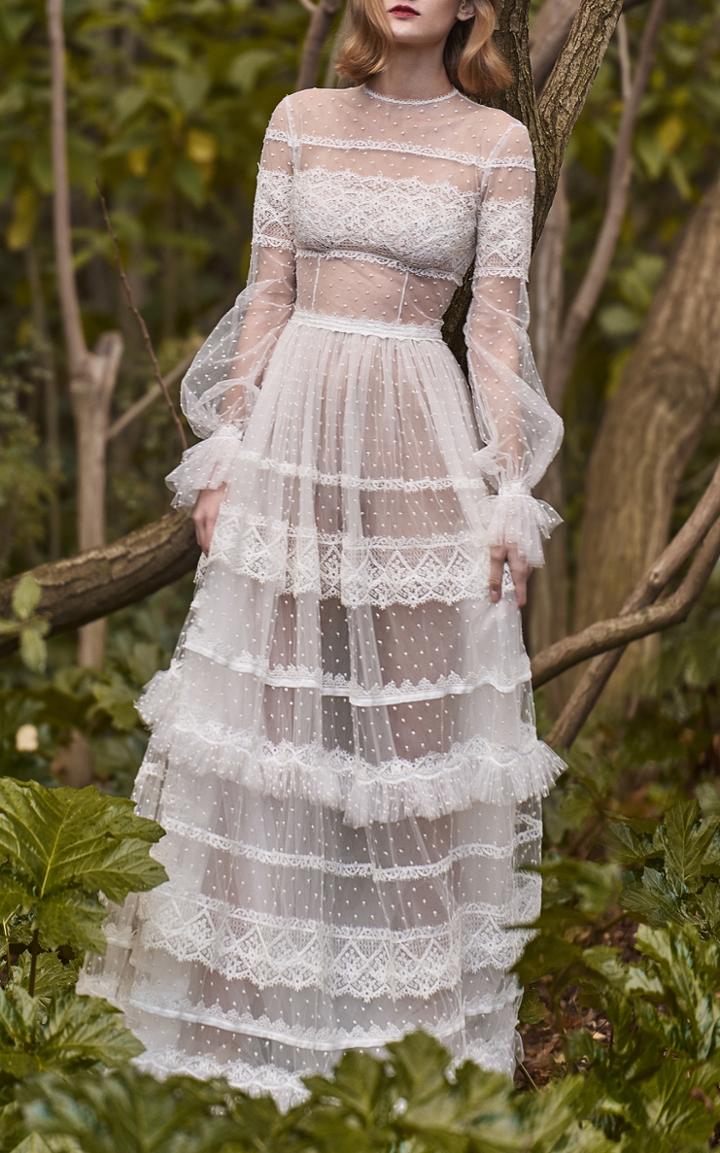 Costarellos Bridal Neo-romantic Tiered Long Dress