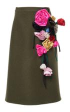 Prada Floral-appliqud Wool-felt Midi Skirt