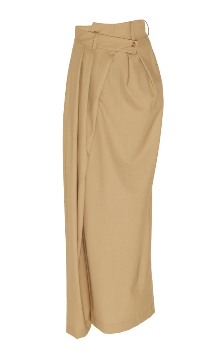 A.w.a.k.e. Pirt Wrap-effect Pleated Wool Skirt