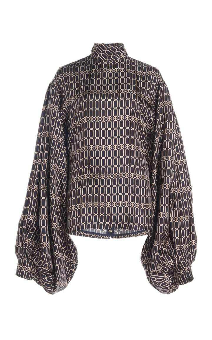 Moda Operandi Victoria Beckham Printed Silk Bishop-sleeve Top