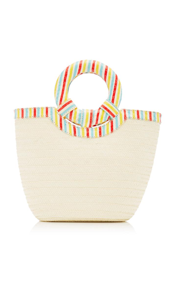 Adriana Castro Striped Watersnake Trimmed Straw Tote