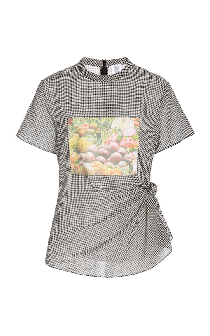 Moda Operandi Rosie Assoulin Produce-print Knotted Checked Cotton T-shirt