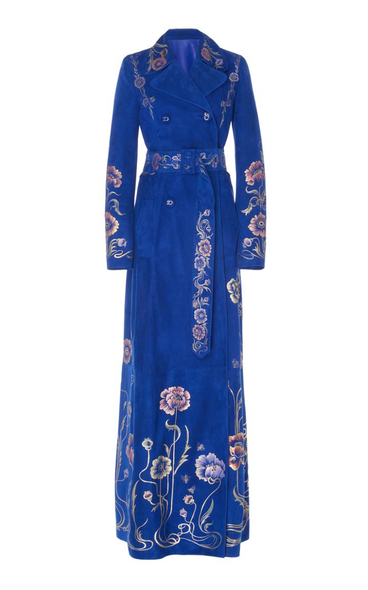 Dundas Floral Hand Painted Suede Maxi Coat