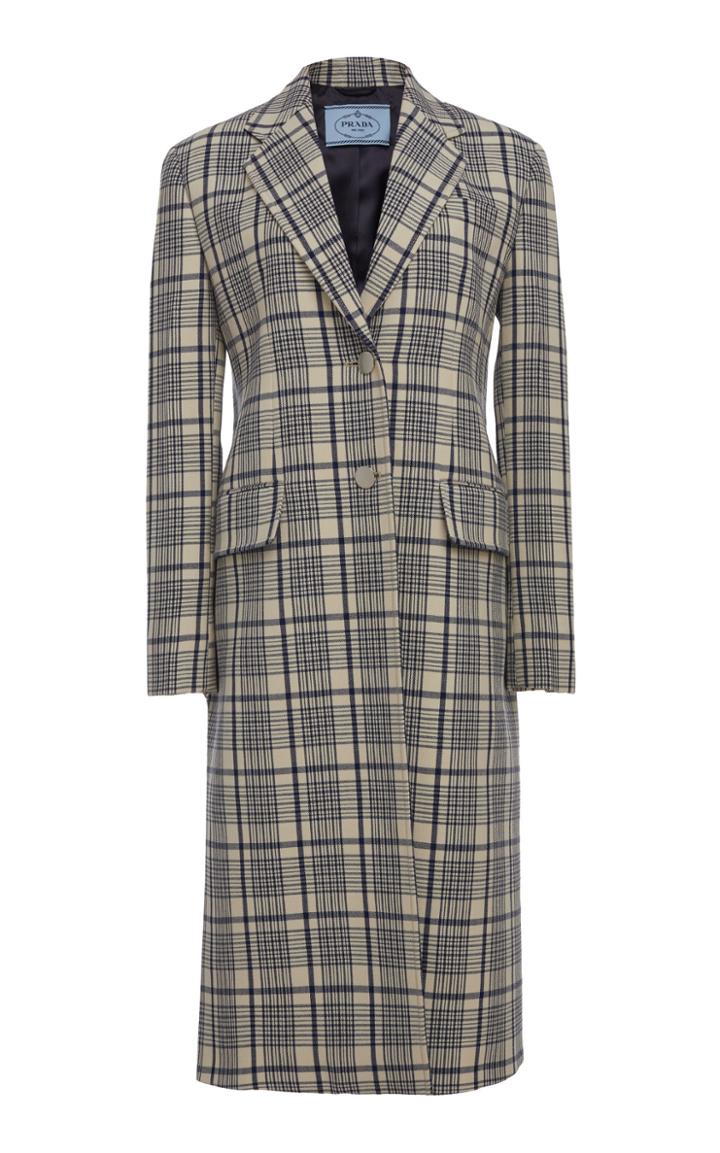 Prada Plaid Wool Single Breasted Overcoat