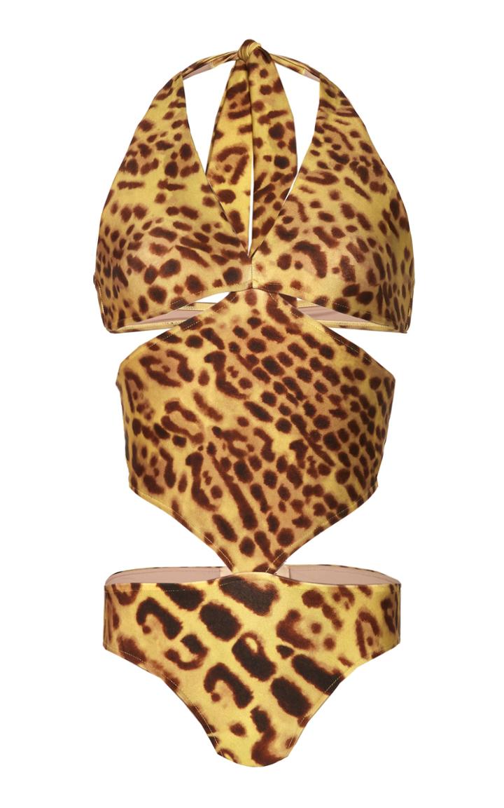Adriana Degreas Cutout Halter Leopard Swimsuit