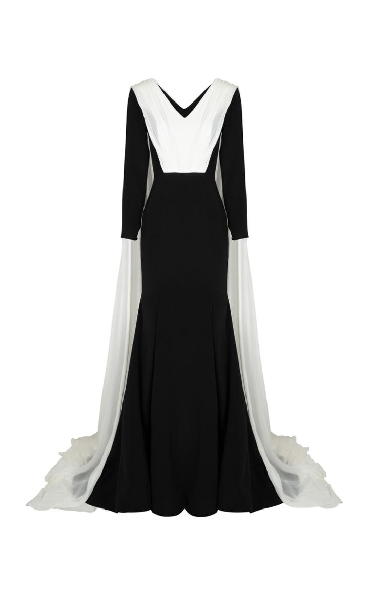 Bazza Alzouman Long Sleeve Dress With White Draped Cape