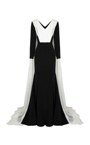 Bazza Alzouman Long Sleeve Dress With White Draped Cape