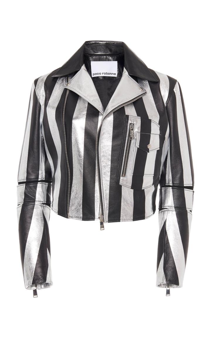 Moda Operandi Paco Rabanne Striped Leather Biker Jacket Size: 36