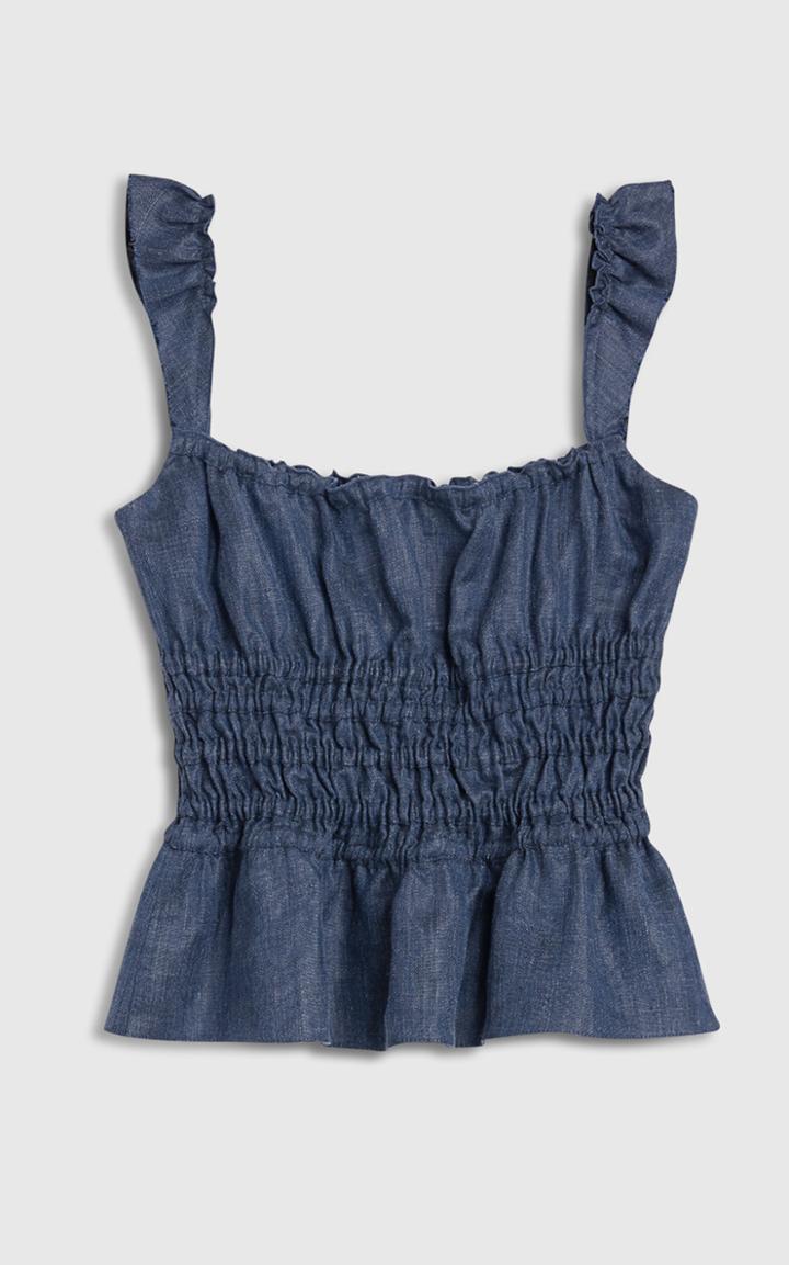 Moda Operandi Brock Collection Silvia Ruched Linen-blend Chambray Top