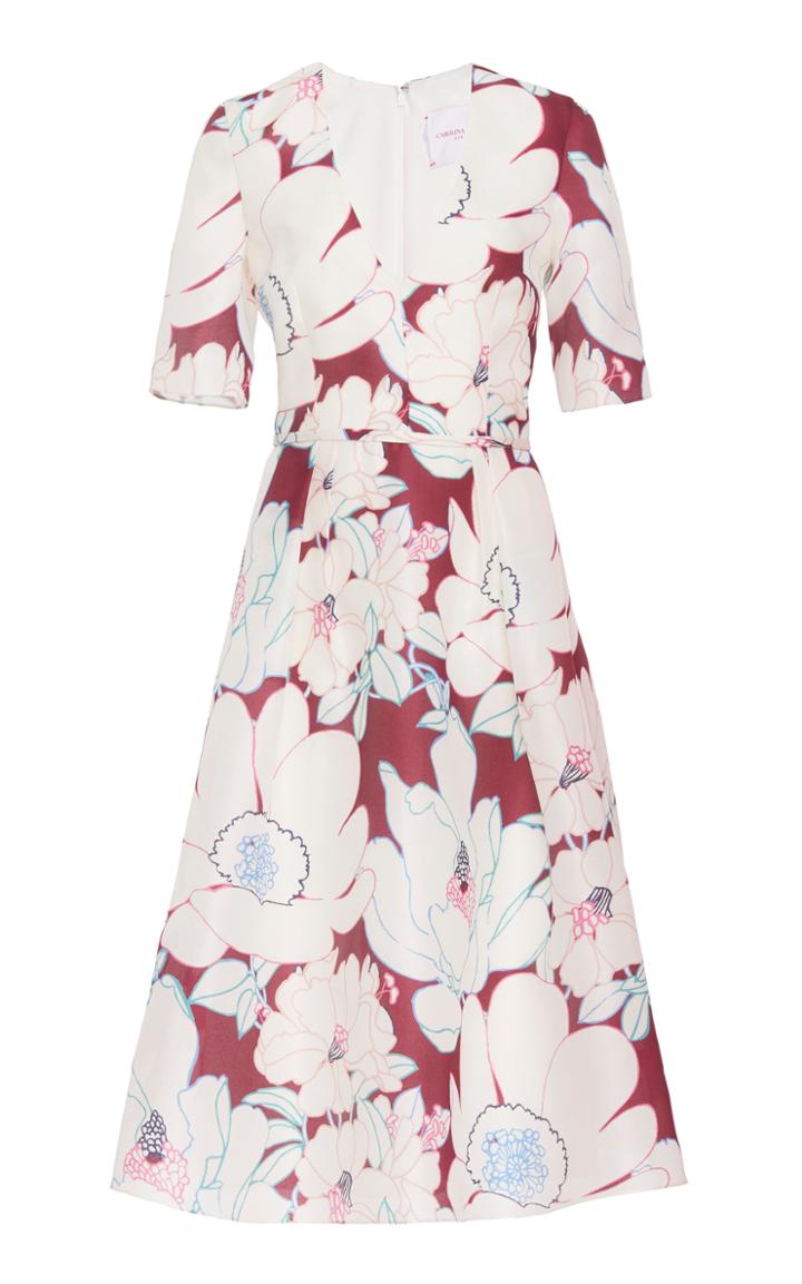 Carolina Herrera V Neck Floral Midi Dress