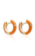 Ef Collection 14k Gold And Diamond Orange Enamel Huggie Earrings