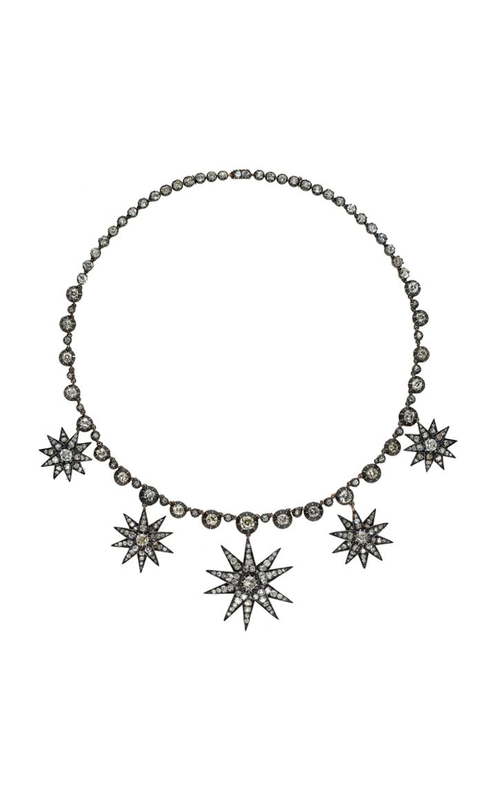 Moda Operandi Stephen Russell 19th Century Silver Gold & Diamond Starburst Necklace