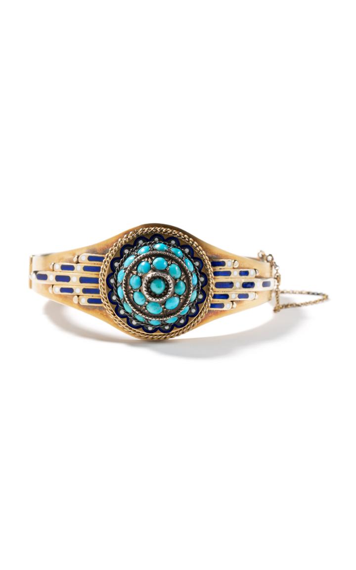 Moda Operandi Windsor Jewelers Victorian 15k Yellow Gold, Turquoise & Enamel Bangle