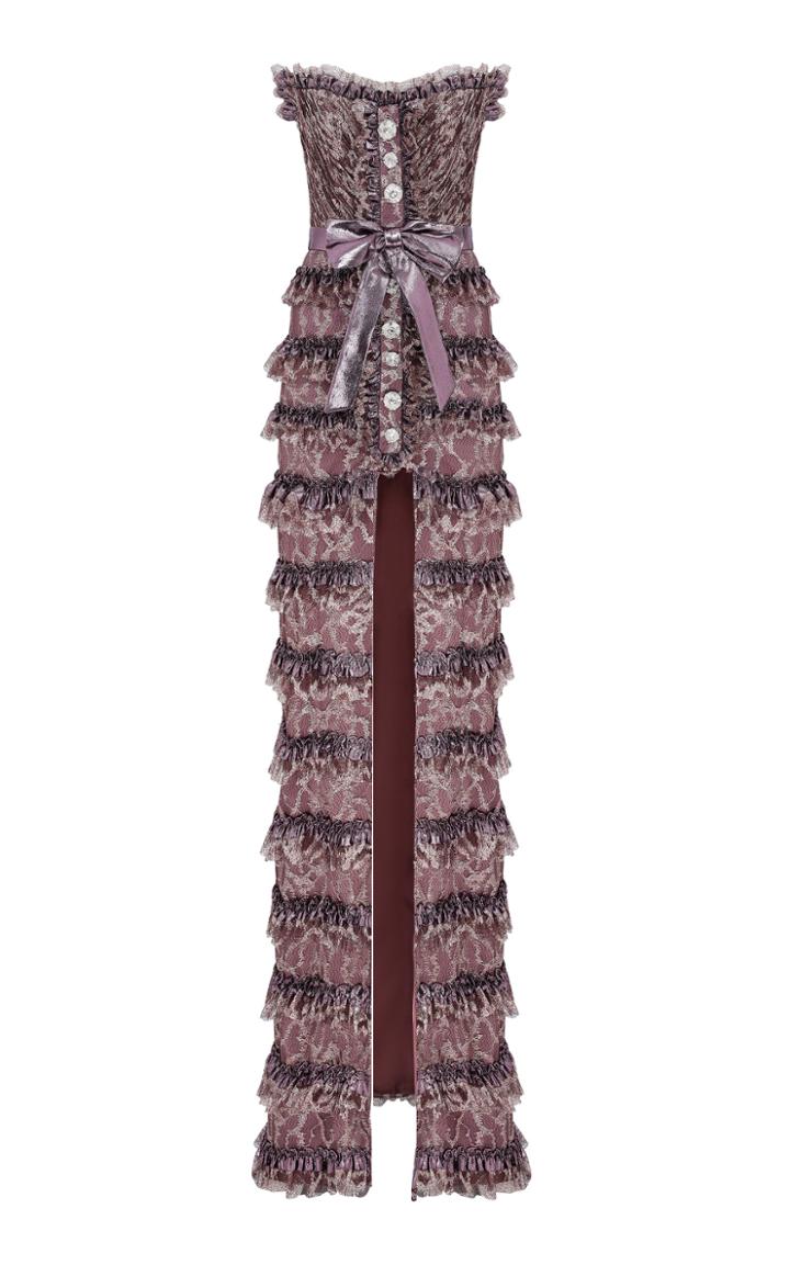 Moda Operandi Raisa Vanessa Strapless Tiered Ruffle Lace Dress