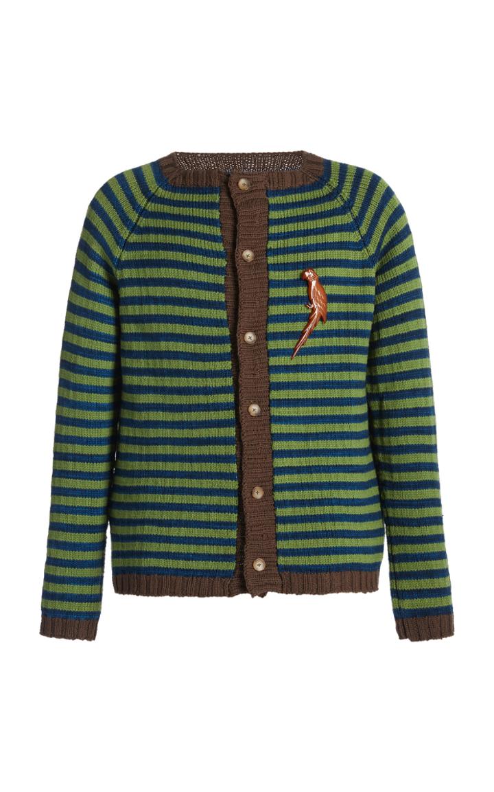 Moda Operandi Bode Green River Cardigan With Bird Brooch
