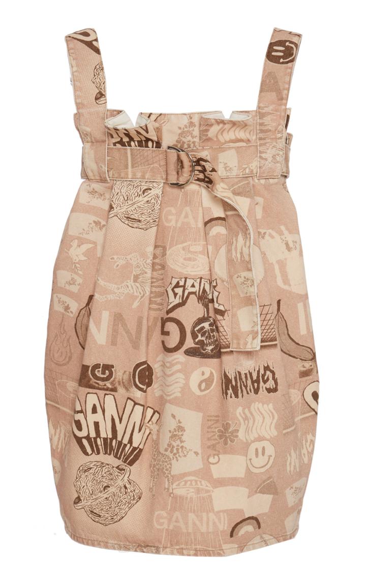 Ganni Printed Denim Printed Mini Dress