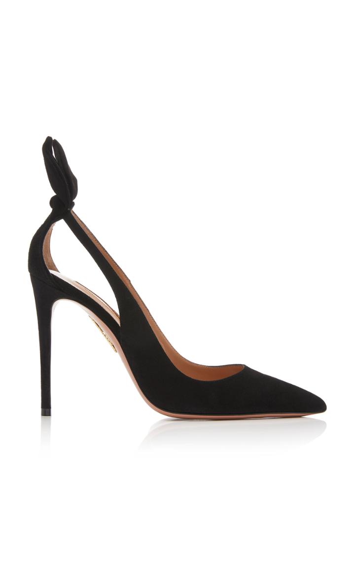 Aquazzura Bow Tie Cutout Embellished Suede Pumps