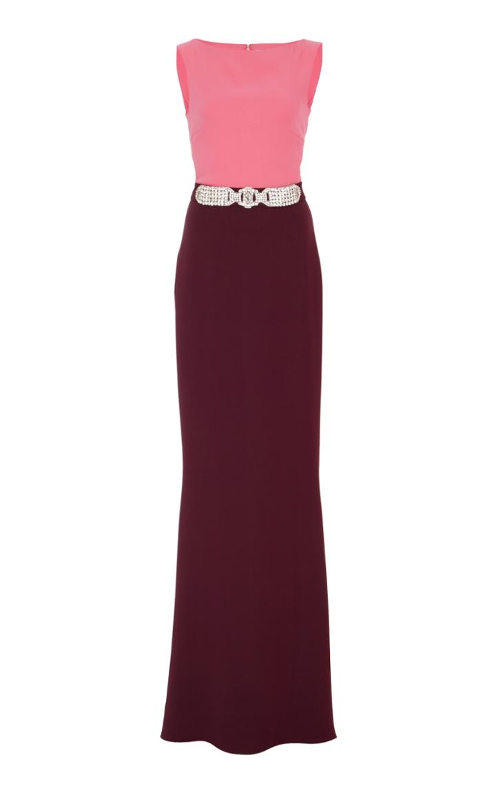 Reem Acra Embellished Color Block Gown