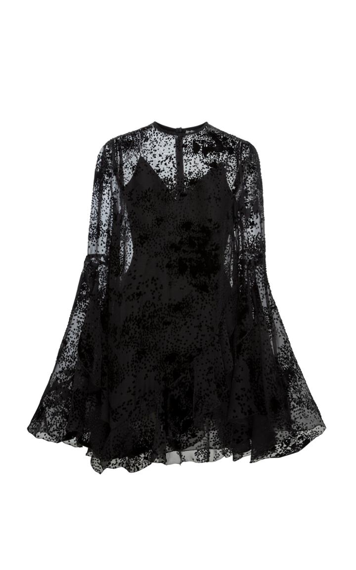 Alex Perry Chester Flocked Silk Ruffle Trapeze Mini