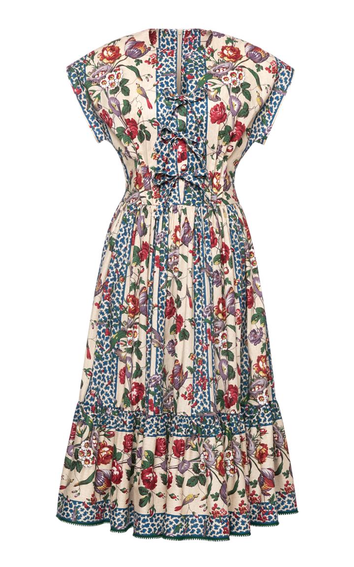 Moda Operandi Lena Hoschek Chrie Printed Cotton Tie-front Midi Dress