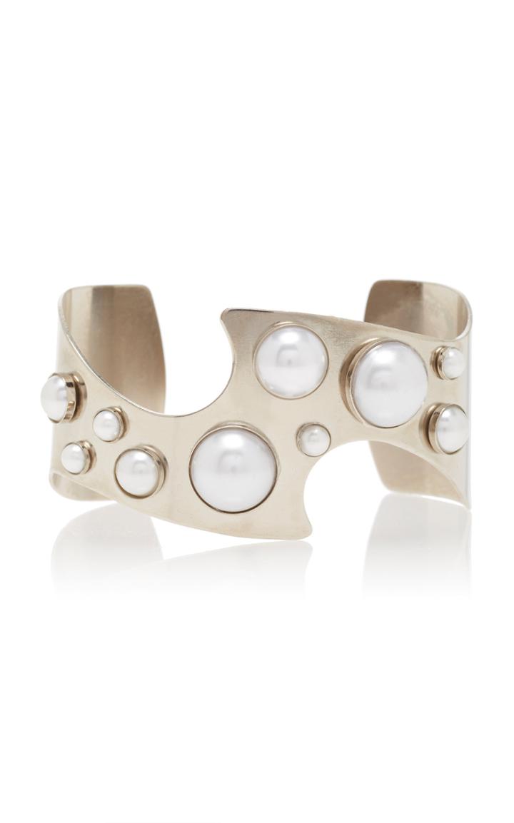 Moda Operandi Rodarte Silver Cut Out Cuff With Pearl Details
