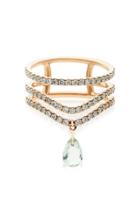 Diane Kordas Triple Diamond Curved Band Ring With Green Prasiolite Drop