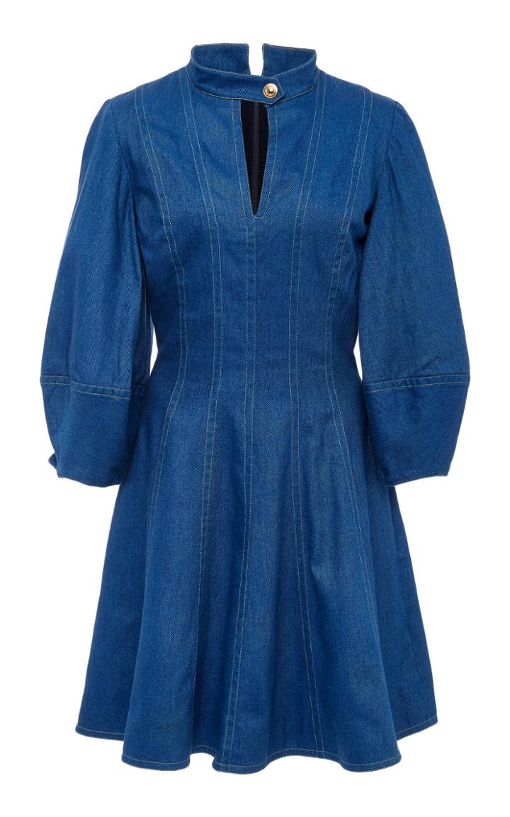 Oscar De La Renta Cutout Pleated Denim Mini Dress