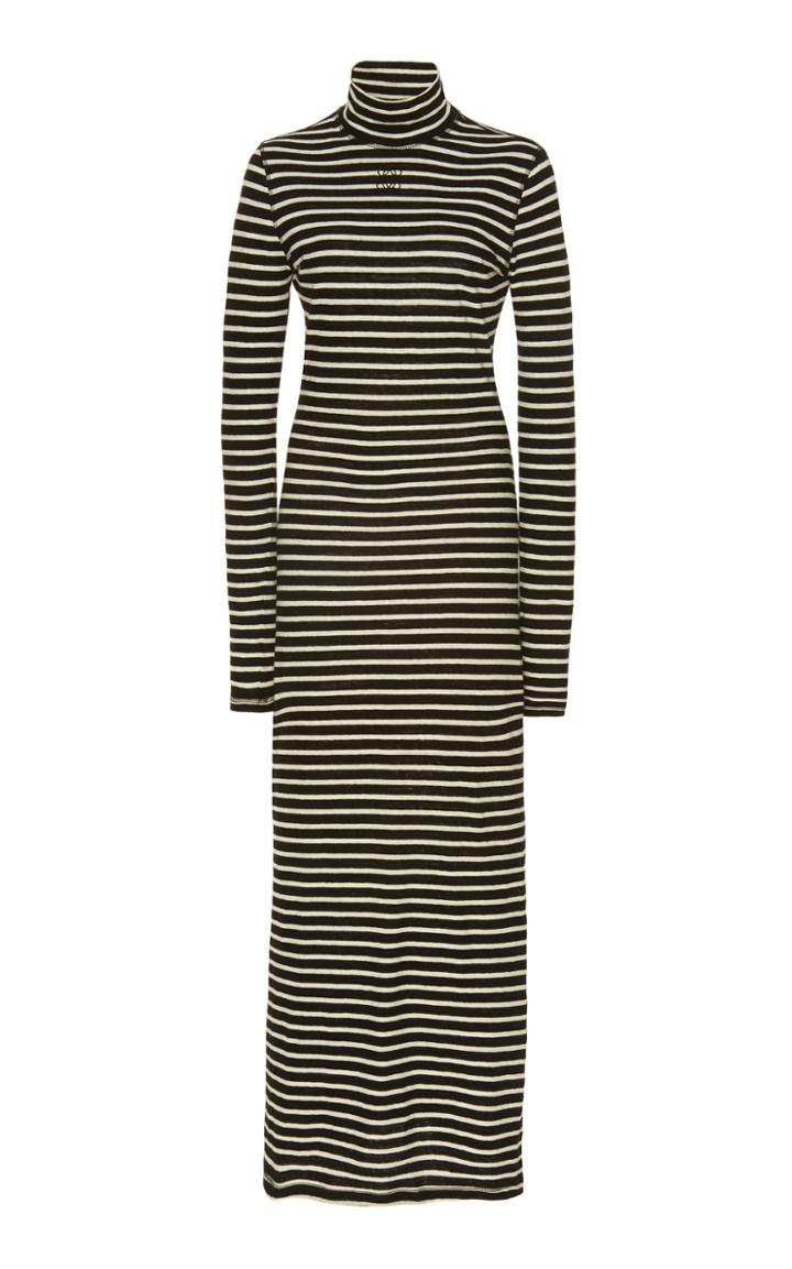 Loewe Striped Cotton-jersey Turtleneck Maxi Dress Size: Xs