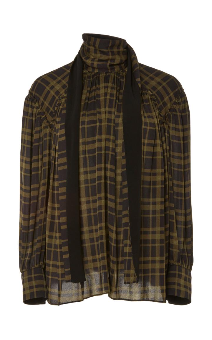 Proenza Schouler Plaid Chiffon Tie Blouse