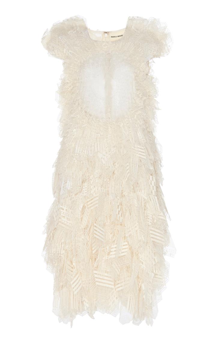 Moda Operandi Rahul Mishra Building Radial Embroidered Fringed Silk Dress Size: 38