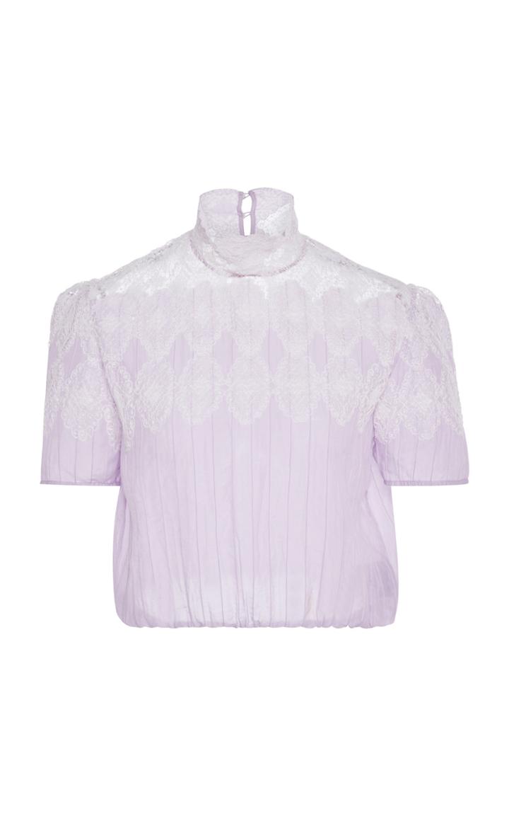 Thierry Colson Sabrina Cropped Cotton And Silk-blend Lace Top