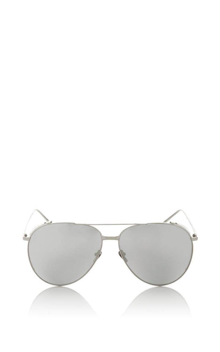 Linda Farrow Silver Frame Polarized Aviator Sunglasses