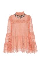 Giambattista Valli Jewel Ruffled Macrame Blouse