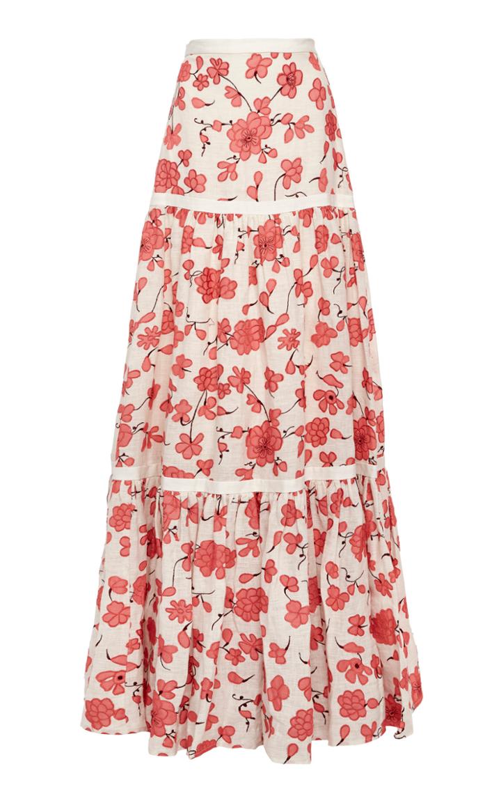 Alexis Serri Printed Linen Maxi Skirt