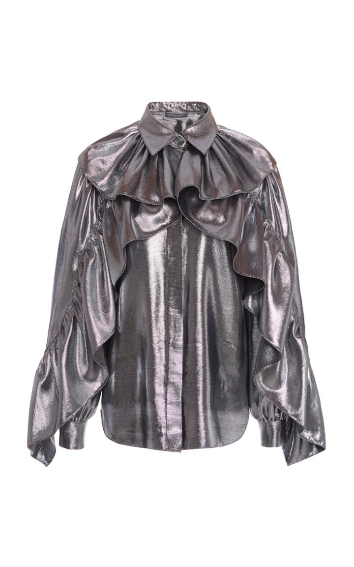 Moda Operandi Alberta Ferretti Ruffled Lam Blouse