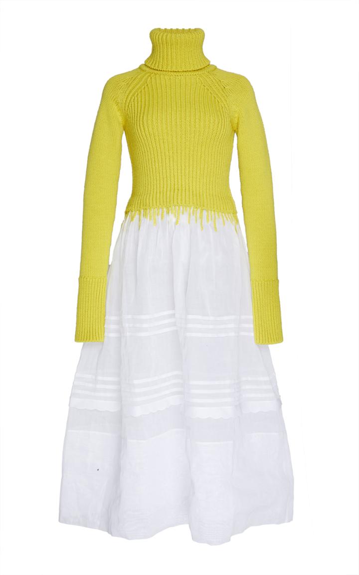 Loewe Ribbed-knit Wool And Sheer Cotton Dress