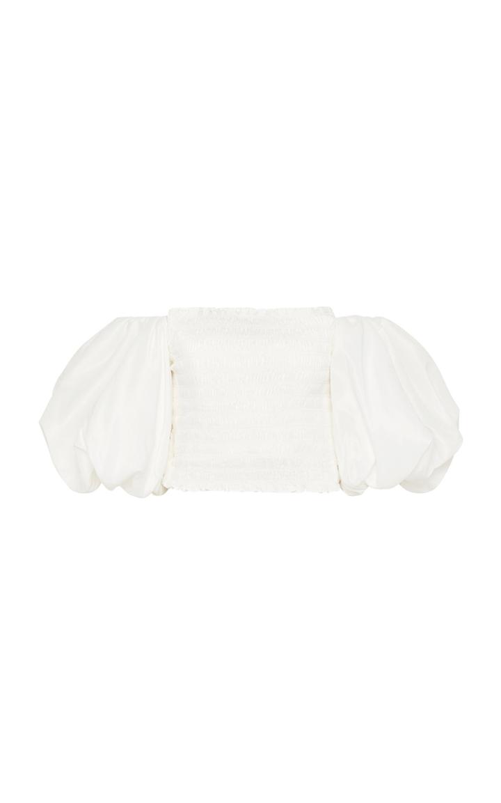 Moda Operandi Aje Cascade Puff-sleeve Smocked Cotton Crop Top