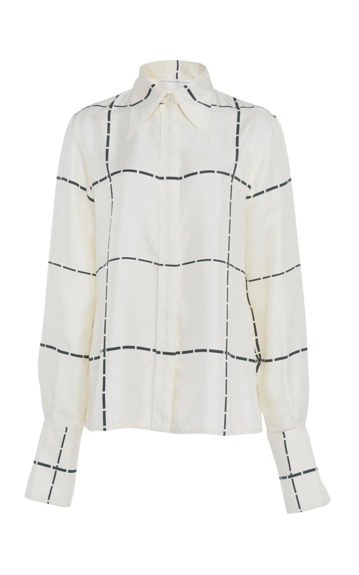 Victoria Beckham Windowpane Silk Crepe Blouse