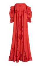 Moda Operandi Costarellos Marna Lace-detailed Linen-blend Off-the-shoulder Gown