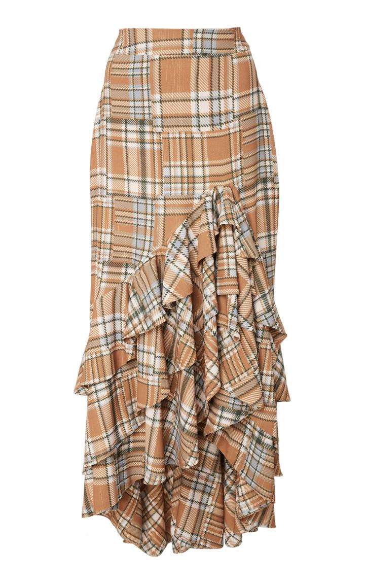 Patbo Plaid Ruffle Midi Skirt