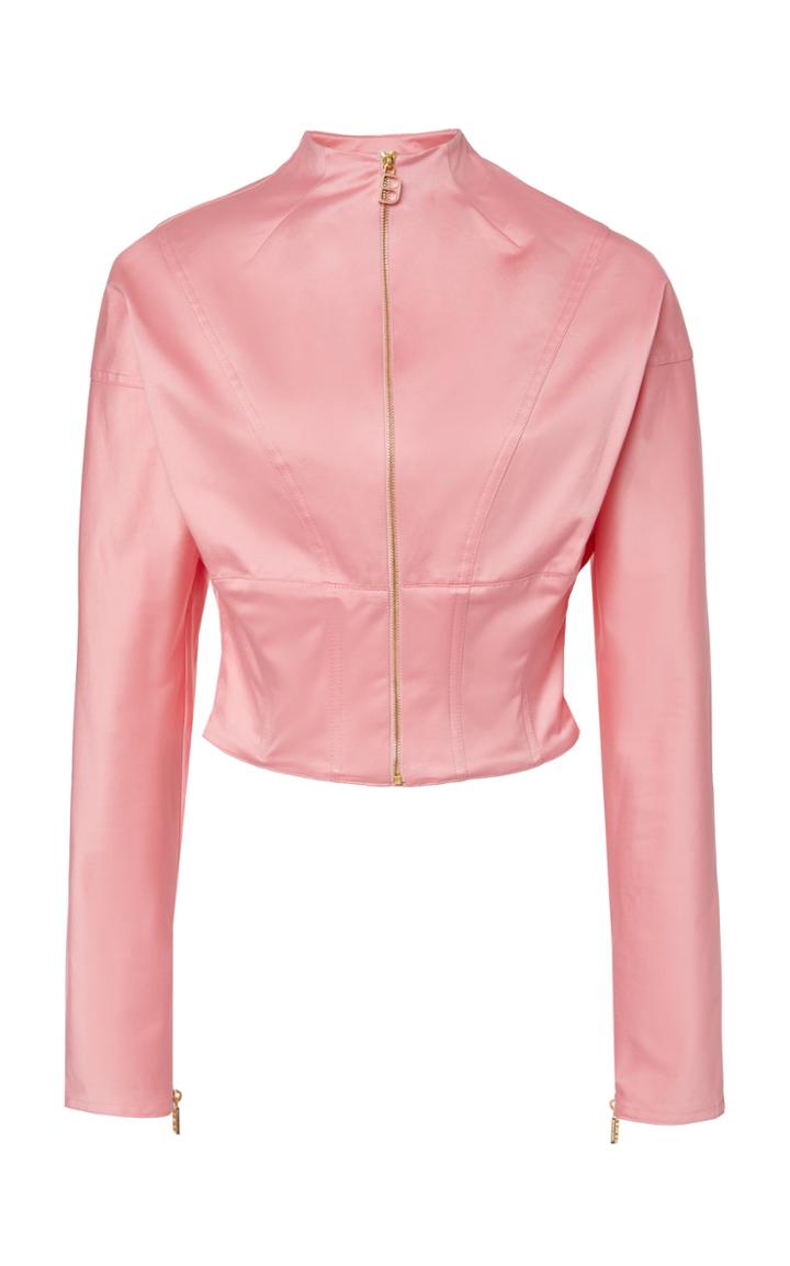Brandon Maxwell Mock Neck Cotton Bomber Jacket