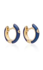 Ef Collection 14k Gold And Diamond Navy Enamel Huggie Earrings