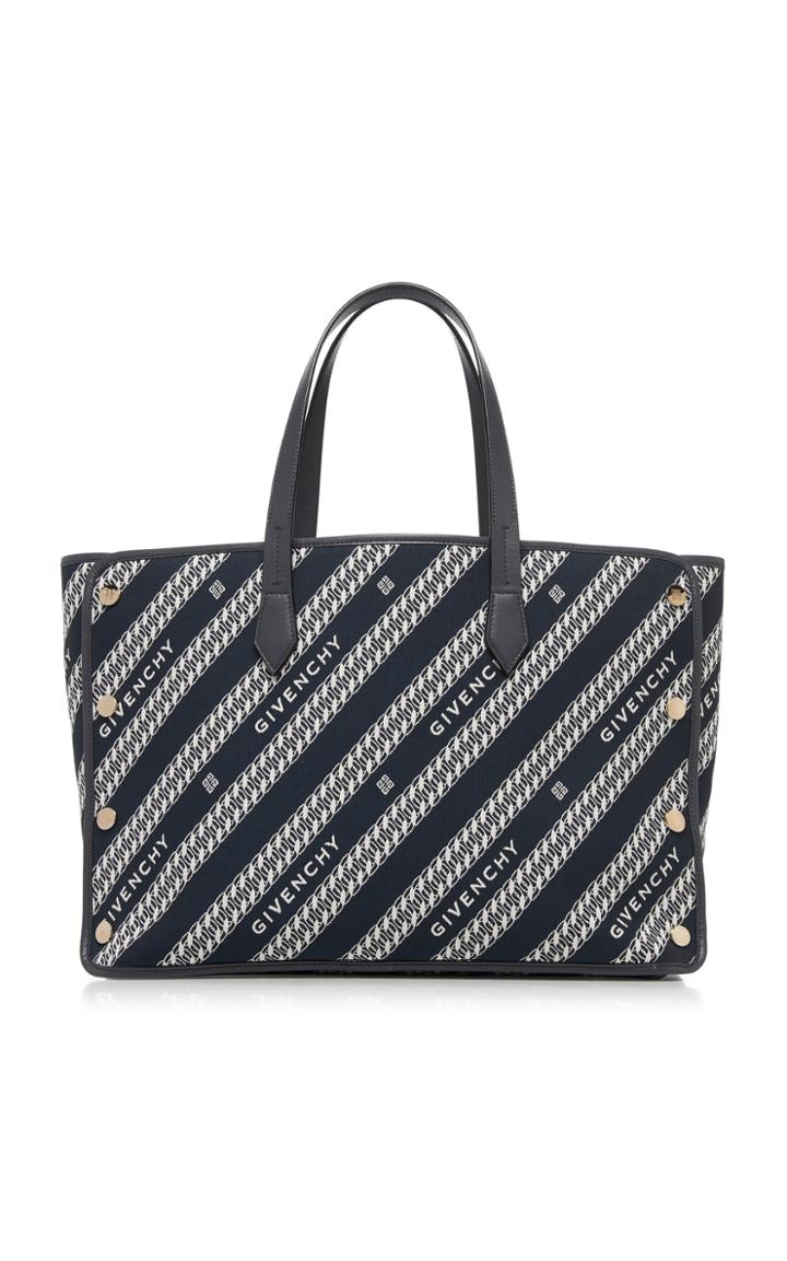 Givenchy Cabas Studded Leather-trimmed Striped Canvas Bag